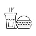 Fast food icon. Hamburger, french fries and soft drink glass, Symbols of street food Royalty Free Stock Photo