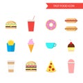 Fast food icon set. Flat design vector Royalty Free Stock Photo