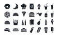 Fast food icon set. Isolated vector silhouettes Royalty Free Stock Photo