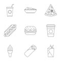Fast food icon set, outline style Royalty Free Stock Photo