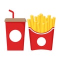 Fast food icon set. Soda in red paper cup and french fries in red paper box. Royalty Free Stock Photo