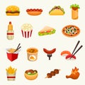 Fast food icon set. Vector Illustration Royalty Free Stock Photo