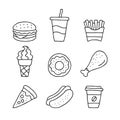 Fast food icon symbol set, Doodle simple draw style, Free hand outline design Royalty Free Stock Photo