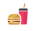 Fast food icon vector with burger and beverage drink or junk unhealthy unhealthy meal eat foodstuff flat cartoon clipart