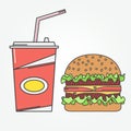 Fast food icon. Vector icon cola and burger . For web design and application interface, also useful for infographics. Vector