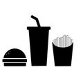 Fast food icon on white background. burger with soft drink sign. burger, france fries and cold drinks symbol. flat style