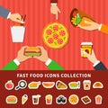 Fast Food Icons Hands Flat Banners Royalty Free Stock Photo
