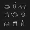 Fast food icons set on a black background Royalty Free Stock Photo