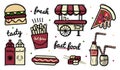 Fast Food Icons Set - Different Vector Illustrations Isolated On White Background Royalty Free Stock Photo