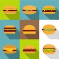 Fast food icons set, flat style Royalty Free Stock Photo