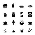 Fast Food Icons and Symbols Silhouette Set Vector Illustration Royalty Free Stock Photo