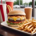 fast food burger and fries Royalty Free Stock Photo
