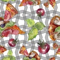 Fast food itallian pizza tasty food. Watercolor background illustration set. Seamless background pattern. Royalty Free Stock Photo