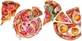 Fast food itallian pizza tasty food. Watercolor background illustration set. Isolated fast food illustration element. Royalty Free Stock Photo