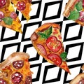 Fast food itallian pizza in a watercolor style isolated set. Watercolour seamless background pattern. Royalty Free Stock Photo