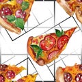 Fast food itallian pizza in a watercolor style isolated set. Watercolour seamless background pattern. Royalty Free Stock Photo