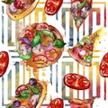 Fast food itallian pizza in a watercolor style isolated set. Watercolour seamless background pattern. Royalty Free Stock Photo