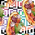 Fast food itallian pizza in a watercolor style isolated set. Watercolour seamless background pattern. Royalty Free Stock Photo