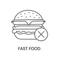 Fast food junk food line icon in vector, illustration of exclusion of burger from food.
