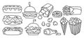 Fast food line icon set burger potato popcorn Royalty Free Stock Photo