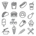Fast food line icons set on white background Royalty Free Stock Photo