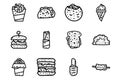 Fast food line vector doodle simple icon set Royalty Free Stock Photo