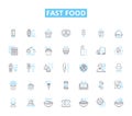 Fast food linear icons set. Burgers, Fries, Nuggets, Wings, Pizza, Tacos, Subs line vector and concept signs. Burritos Royalty Free Stock Photo