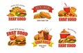 Fast food logo. Chef cook. Kitchen recipe. Typography for bakery. Bar label or snacks menu. Meal market badge. Hamburger