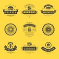 Fast food logos set vector illustration good for pizzeria, burger shop and restaurant menu Royalty Free Stock Photo