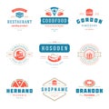 Fast food logos set vector illustration good for pizzeria or burger shop and restaurant menu badges with food silhouette Royalty Free Stock Photo