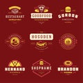 Fast food logos set vector illustration good for pizzeria or burger shop and restaurant menu badges with food silhouette Royalty Free Stock Photo