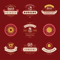 Fast food logos set vector illustration good for pizzeria or burger shop and restaurant menu badges with food silhouette Royalty Free Stock Photo