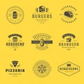 Fast food logos set vector illustration good for pizzeria, burger shop and restaurant menu Royalty Free Stock Photo