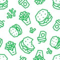 Fast food low poly seamless pattern. Green color on white background.