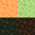 Fast food low poly seamless patterns. Light and dark, 4 variations.