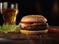 Fast Food Meal Beef Burger and Coke Drink with Wooden Table Royalty Free Stock Photo