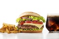 Fast food meal with hamburger, potato fries and cola drink Royalty Free Stock Photo