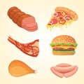 Fast food meat set vector food icons