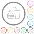 Fast food menu with cheeseburger and drink outline flat icons with outlines Royalty Free Stock Photo