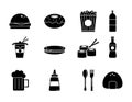 Fast food menu icons set silhouette Royalty Free Stock Photo