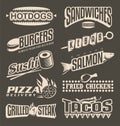 Fast food menu labels collection. Retro design elements for restaurant menu