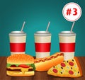 fast food menu template with combo meal number three