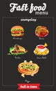 Fast food menu. Watercolor pictures