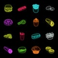 Fast food neon icons in set collection for design.Food from semi-finished products vector symbol stock web illustration. Royalty Free Stock Photo