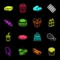 Fast food neon icons in set collection for design.Food from semi-finished products vector symbol stock web illustration. Royalty Free Stock Photo