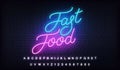 Fast food neon. Lettering neon template for Fast Food cafe, delivery, advertisement