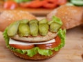 open burger on a wooden table fast food Royalty Free Stock Photo