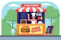 Fast food outdoor kiosk flat vector illustration