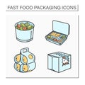 Fast Food Packaging color icons set