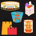 Fast food packets with shopping bags illustration